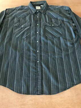 Western Plains Trading Co Shirts Men XL Black Striped Snap Button Up Pocket